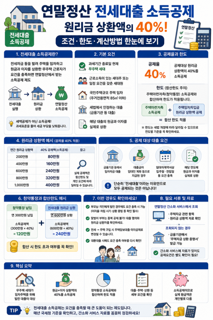 연말정산 전세대출 소득공제 원리금 상환액 40% 계산방법