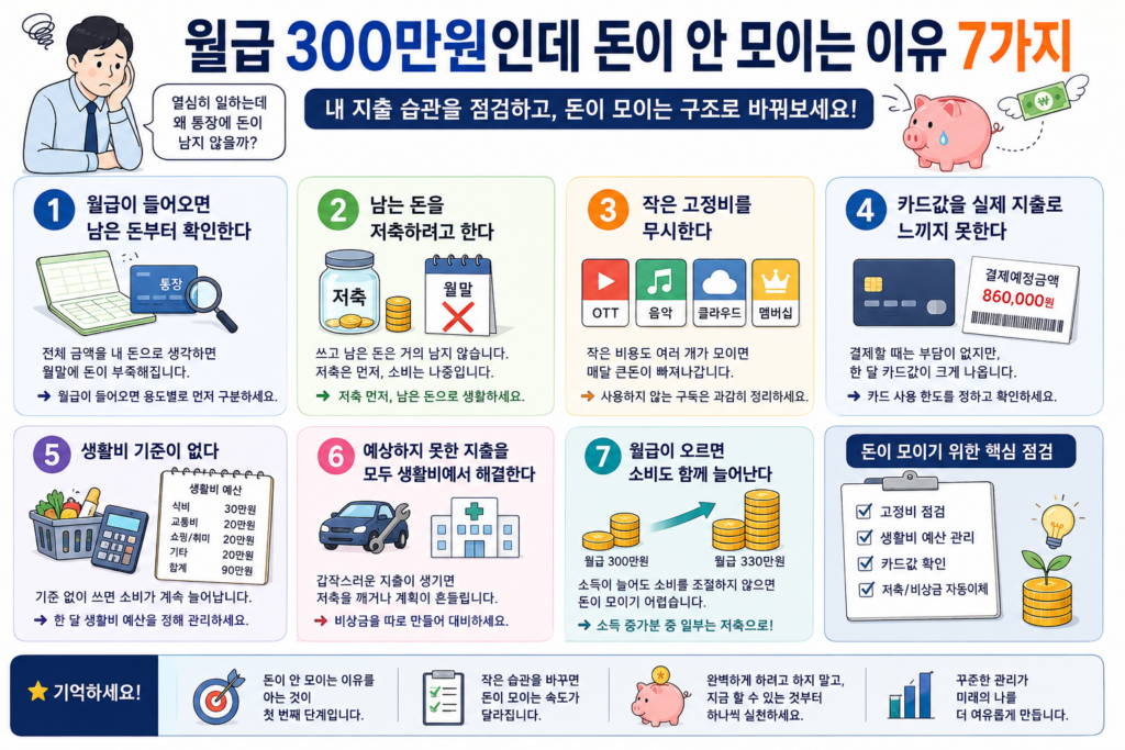 월급 300만원인데 돈이 안 모이는 이유 7가지